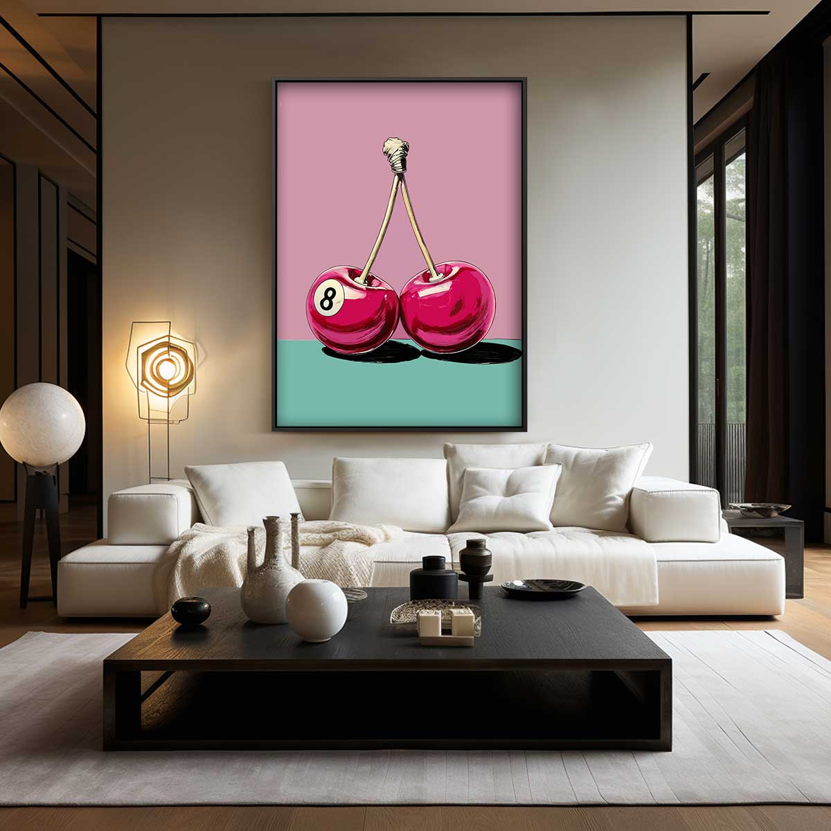 Cherries & 8 Ball – plexiglas wanddecoratie in portret formaat