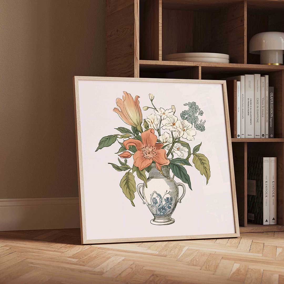 Bloemen in vaas – moderne wandkunst met kleur en vormen als poster