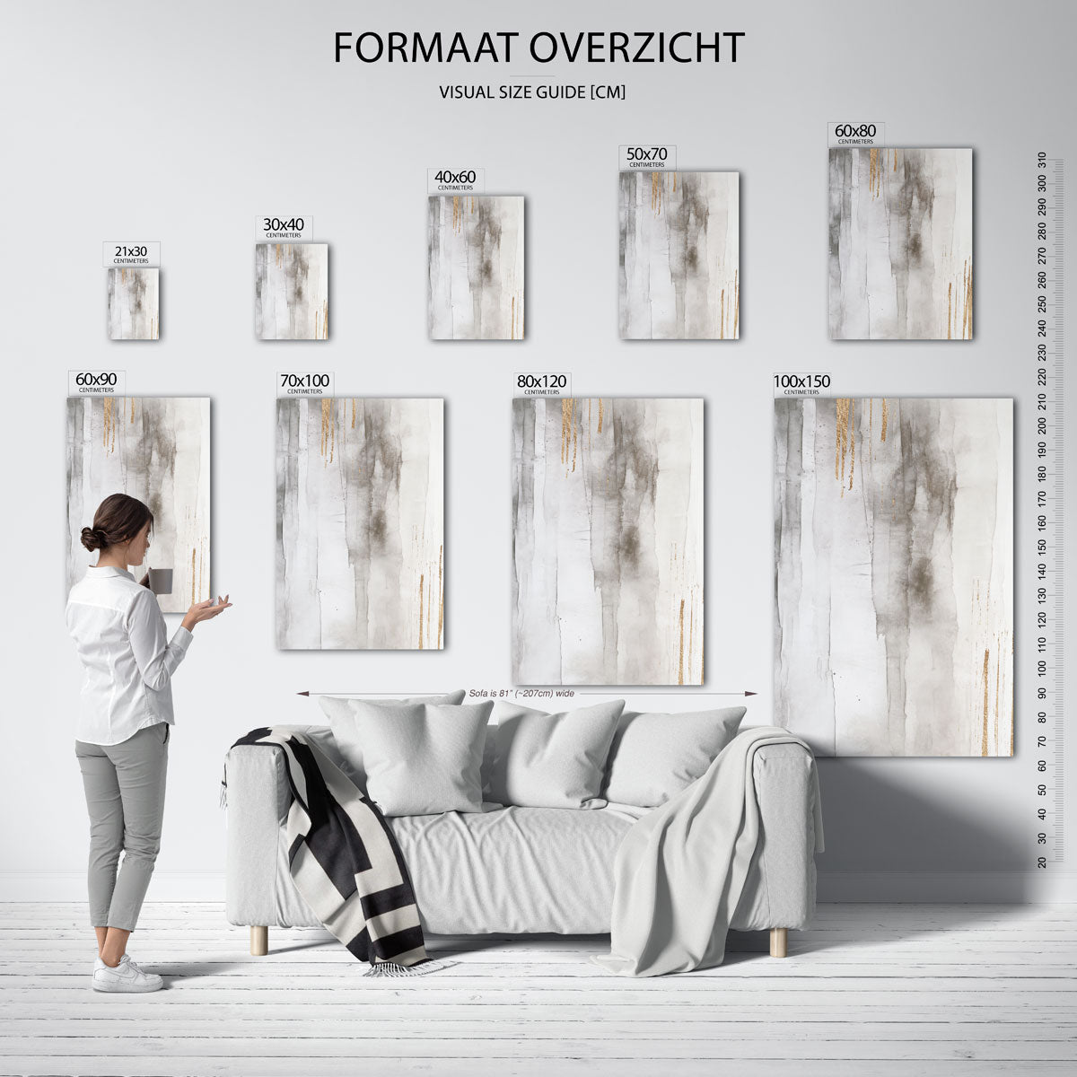 Abstracte gouden strepen – staande muurposter met zachte abstracte vormen