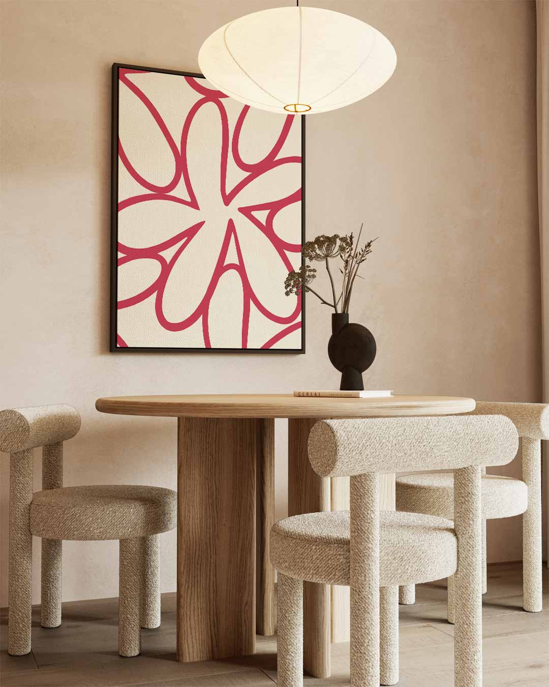 Bloemachtige Vormen in Rood – staande wandkunst voor woonkamer of interieur