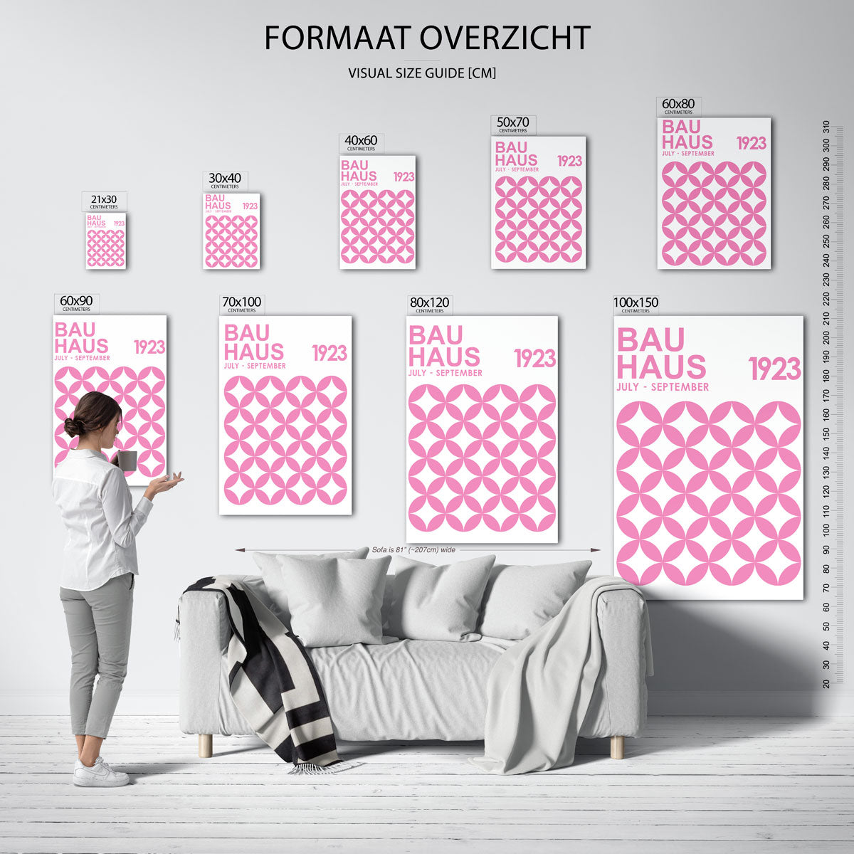 Roze cirkelpatroon – geometrische poster in Bauhaus-stijl van WallArtistic