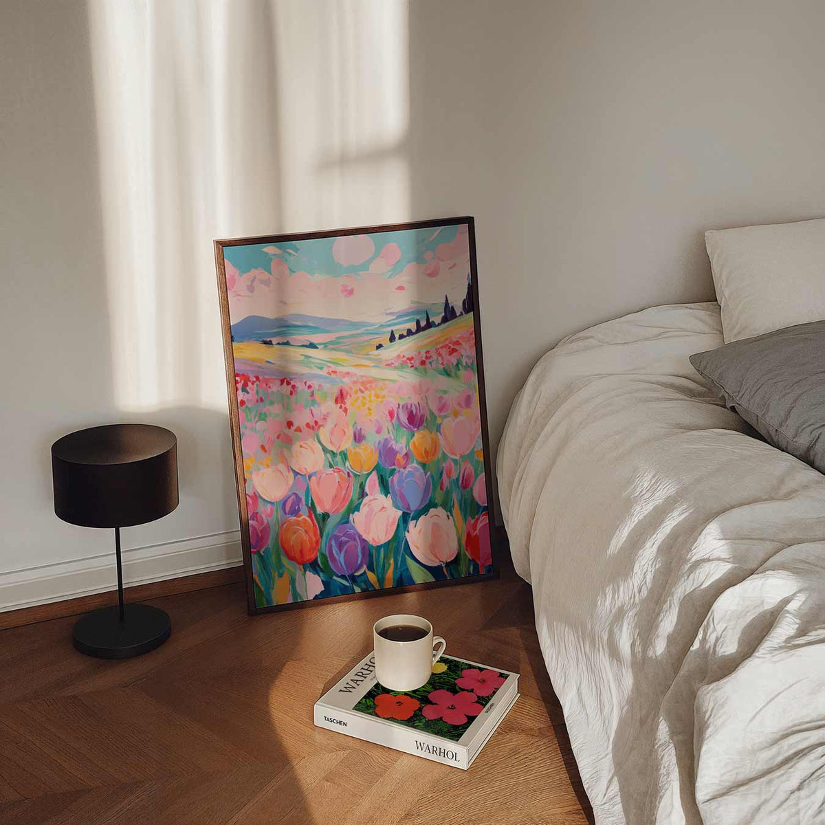 Vrolijke Tulpenweide – staande bloemen wanddecoratie van WallArtistic