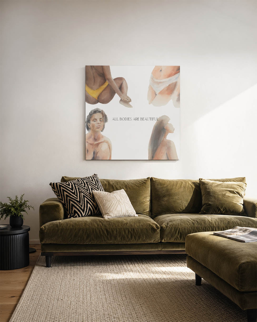Menselijke vormen kunstwerk – derde productweergave – dit werk toont diverse menselijke figuren in zachte tinten, met een