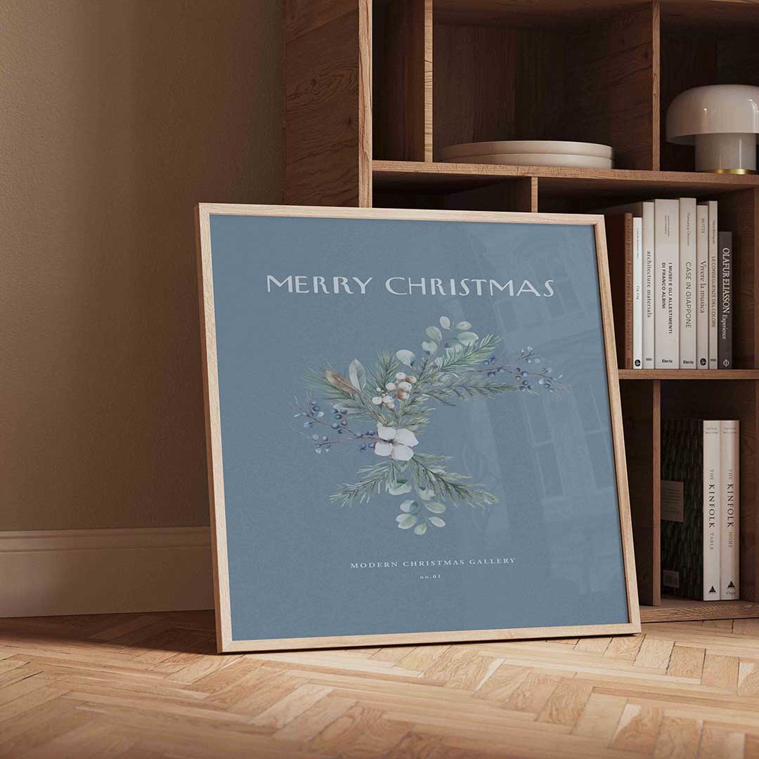 Kersttak met bessen – vierkante kerst wanddecoratie van WallArtistic
