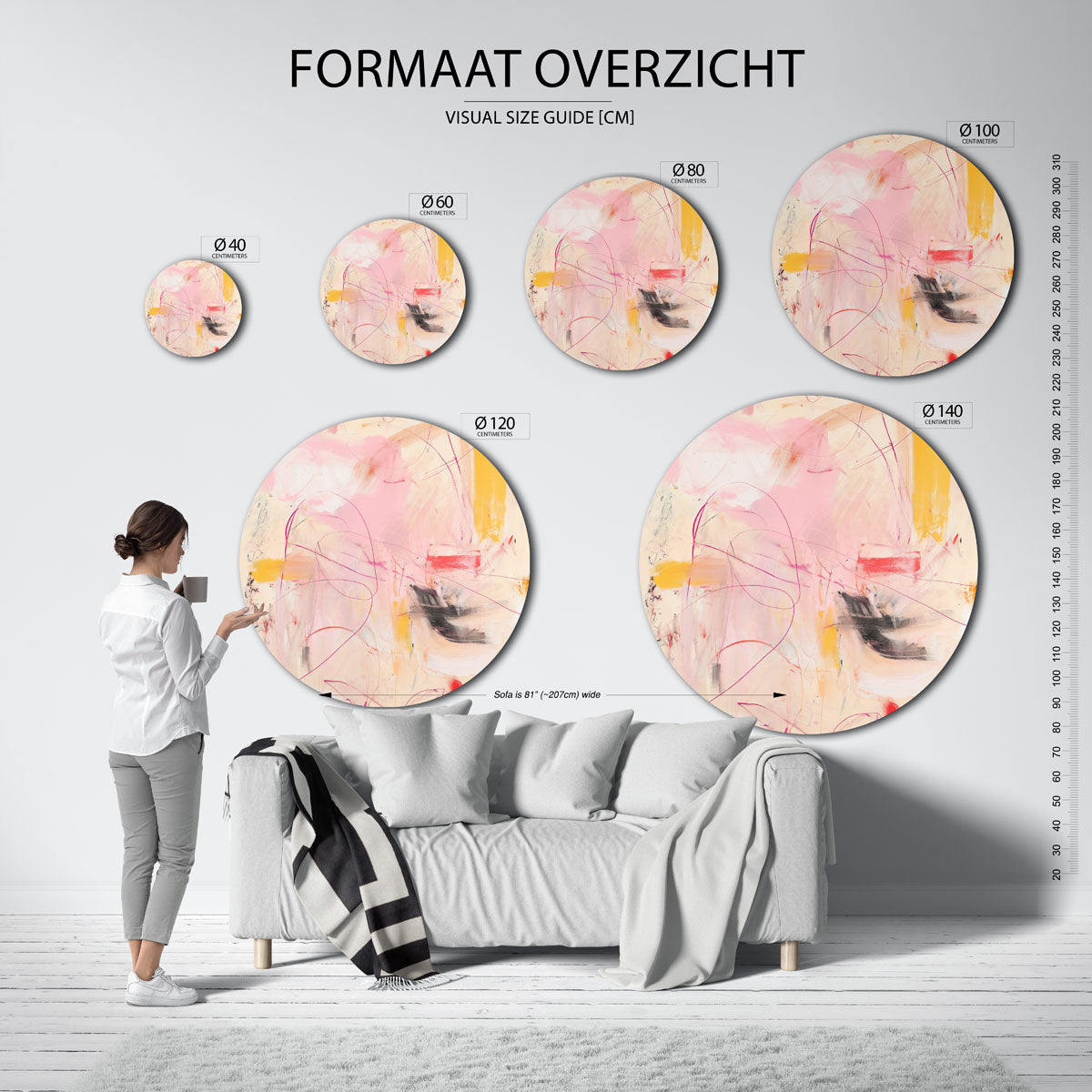 Abstracte vormen – kleurrijke wandkunst als muurcirkel