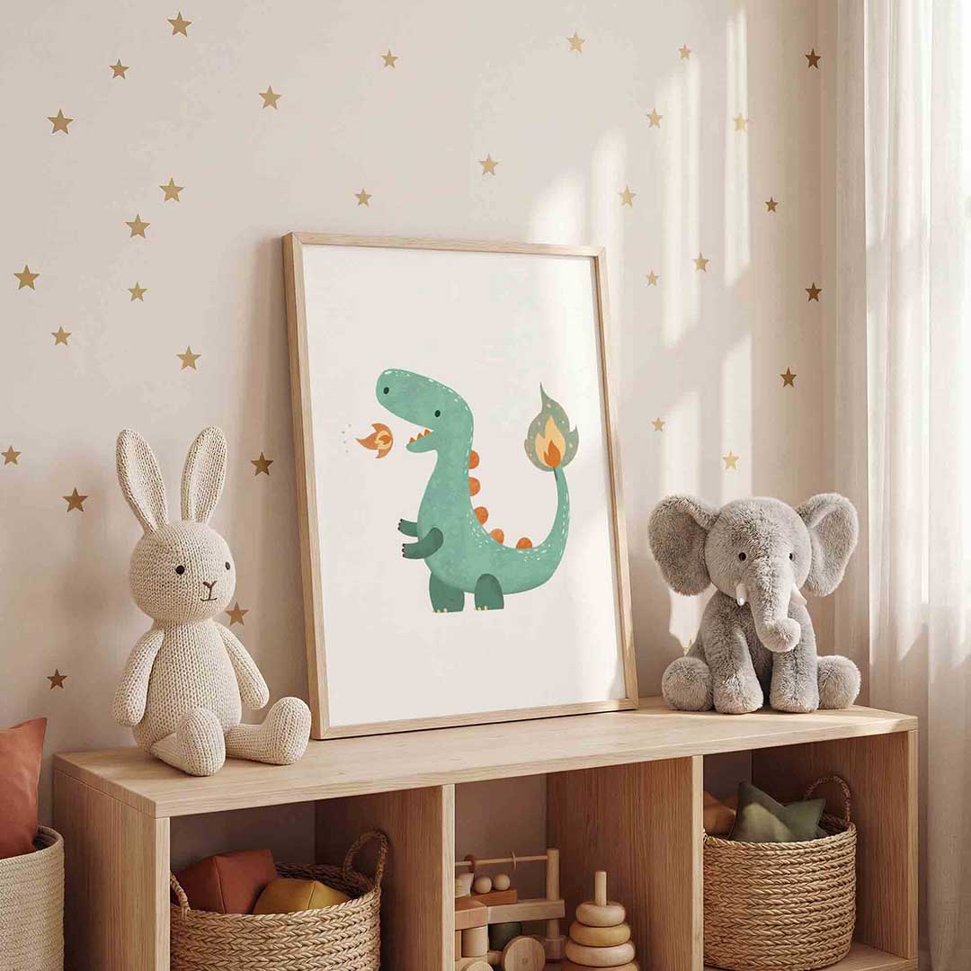 Groene dinosaurus – staande kinderkamer wanddecoratie van WallArtistic