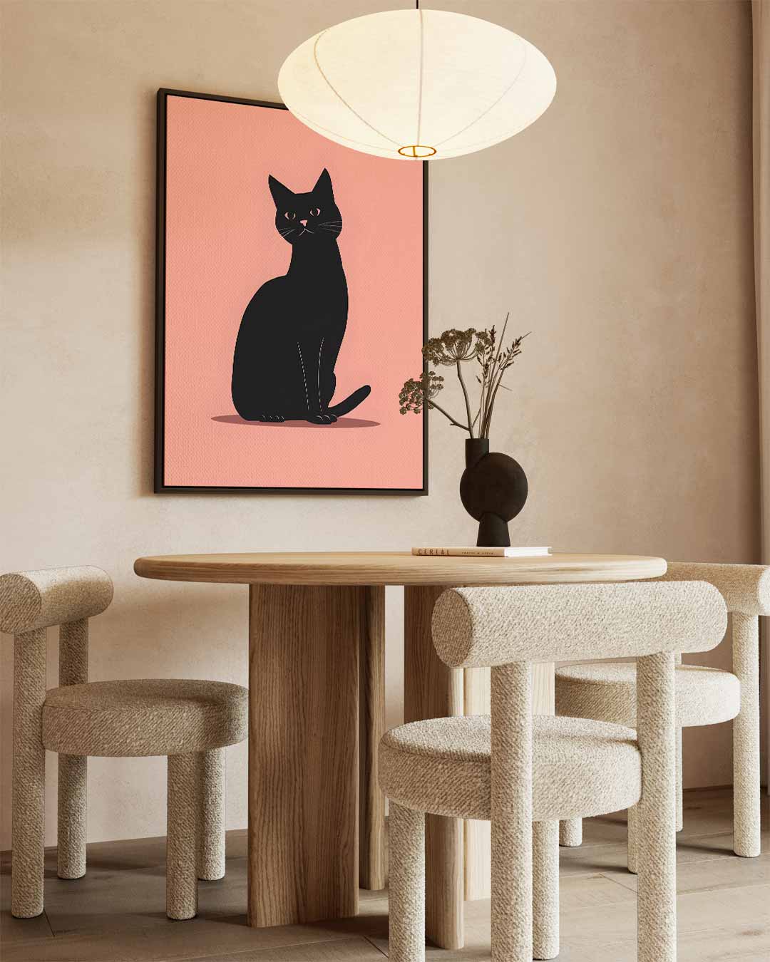Stijlvolle Zwarte Kat Illustratie – dibond wanddecoratie in staand formaat