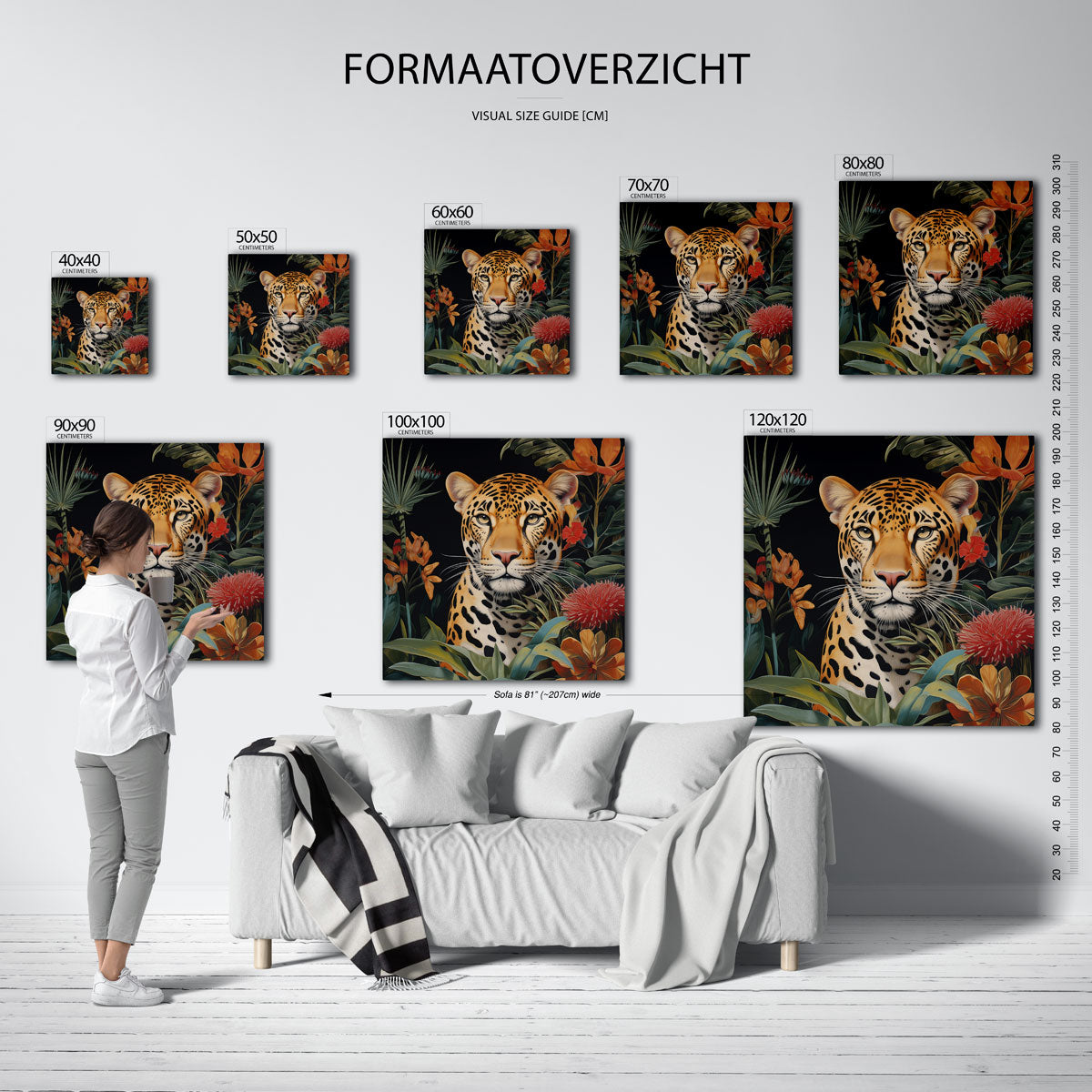 Luipaard tussen bloemen – vierkante jungle wanddecoratie van WallArtistic