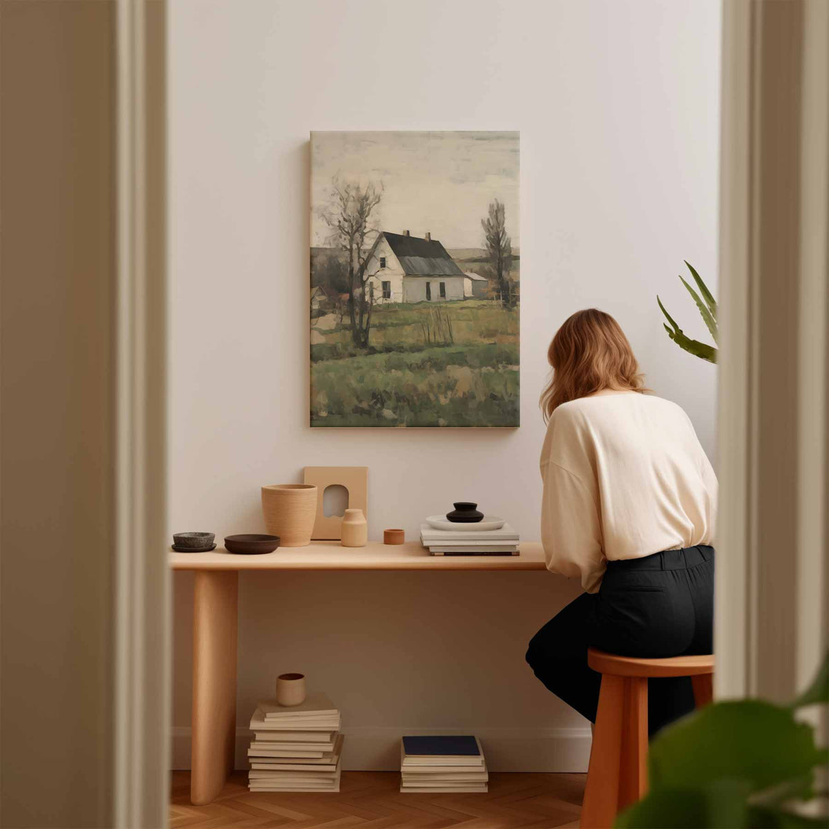 Rustiek Landhuis op het Platteland – canvas kunstwerk als wanddecoratie