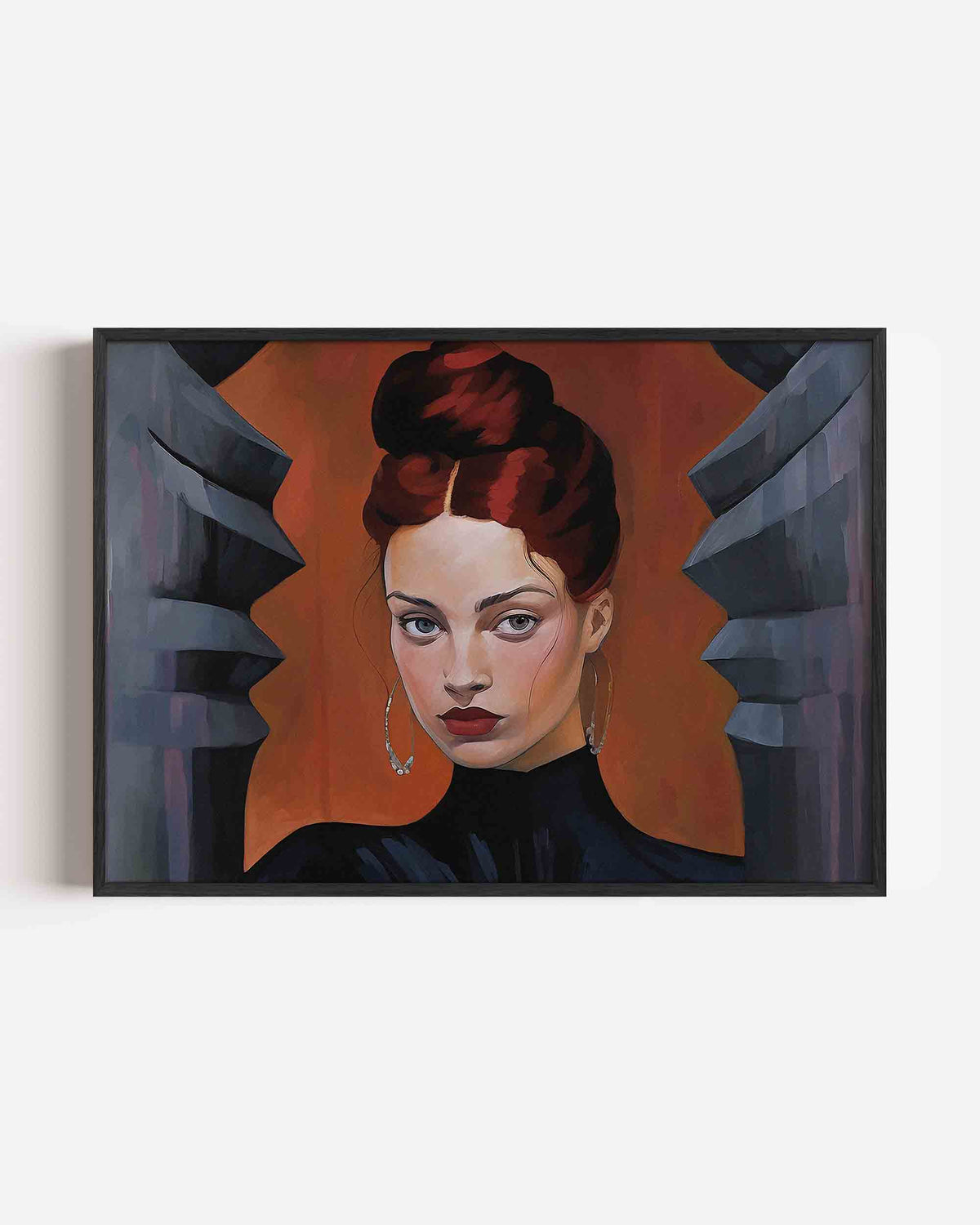 Portret met rode achtergrond – vrouwelijk portret als landscape poster