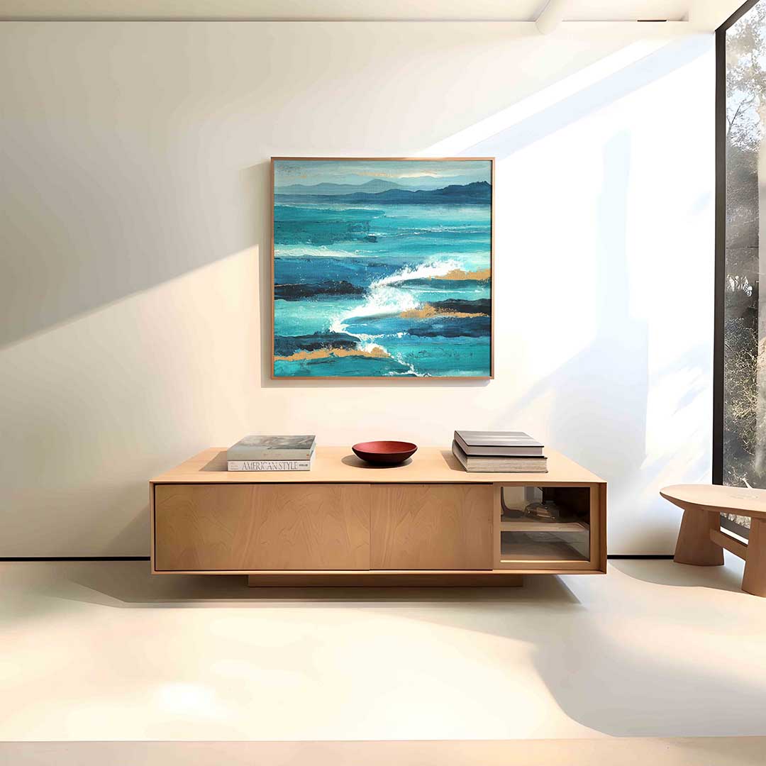 Golven en bergen – vierkante abstracte wanddecoratie van WallArtistic