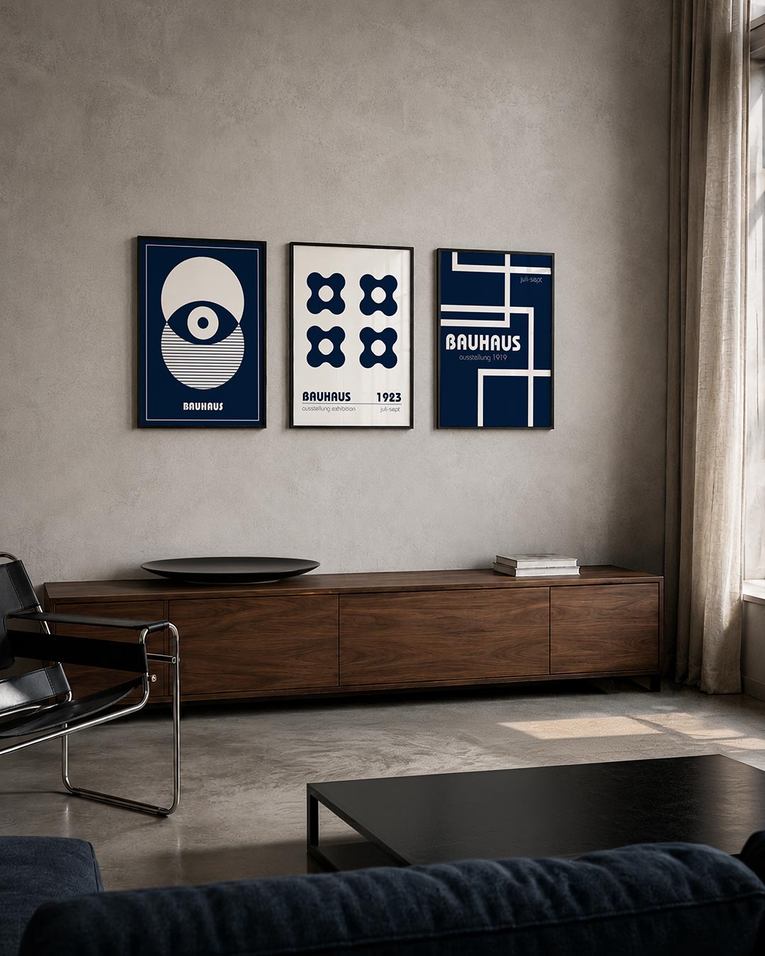 Cirkel en strepen posterset – tweede productweergave – deze posterset in drie delen toont een spel van cirkels en lijnen. De