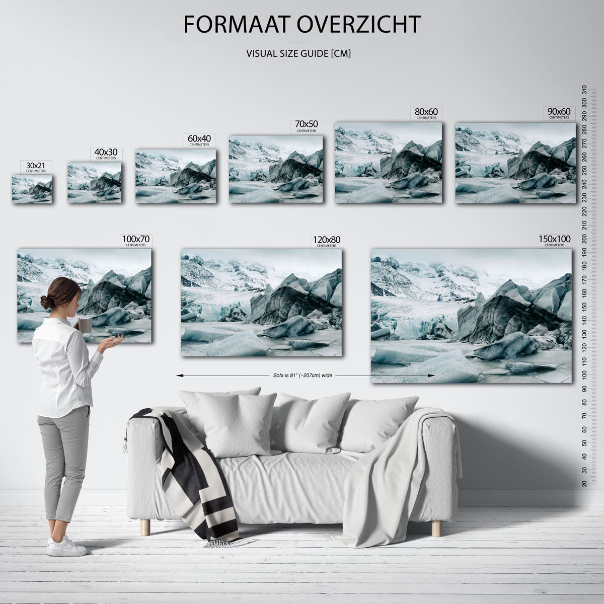 Ijslandschap met gletsjer poster – sfeerbeeld – een indrukwekkend ijslandschap met scherpe, grillige vormen en een serene