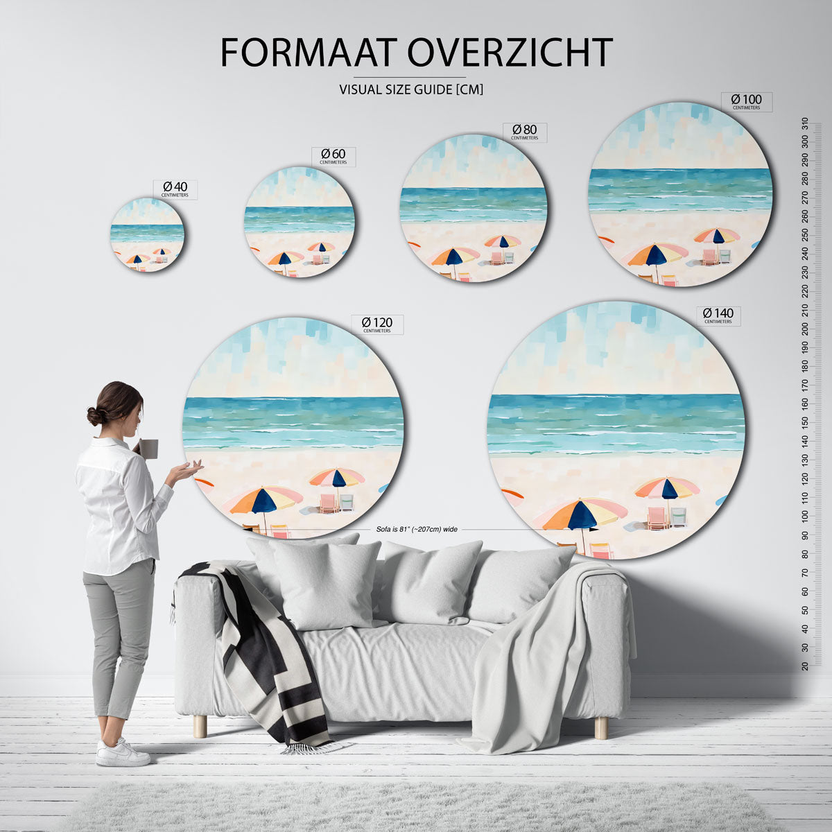 Strand met parasols – abstracte wandkunst als muurcirkel van WallArtistic