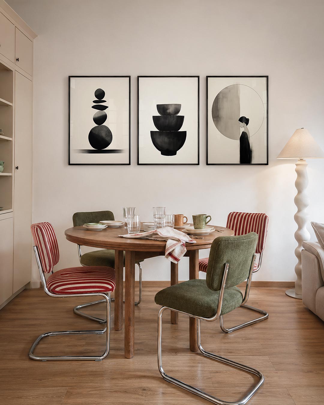 Zwevende vormen driedelige posterset – deze posterset toont een reeks zwevende, donkere vormen