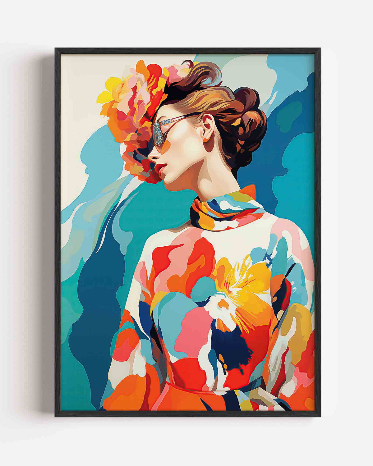 Vrouw met bloemenhoed – botanische portret poster als wanddecoratie