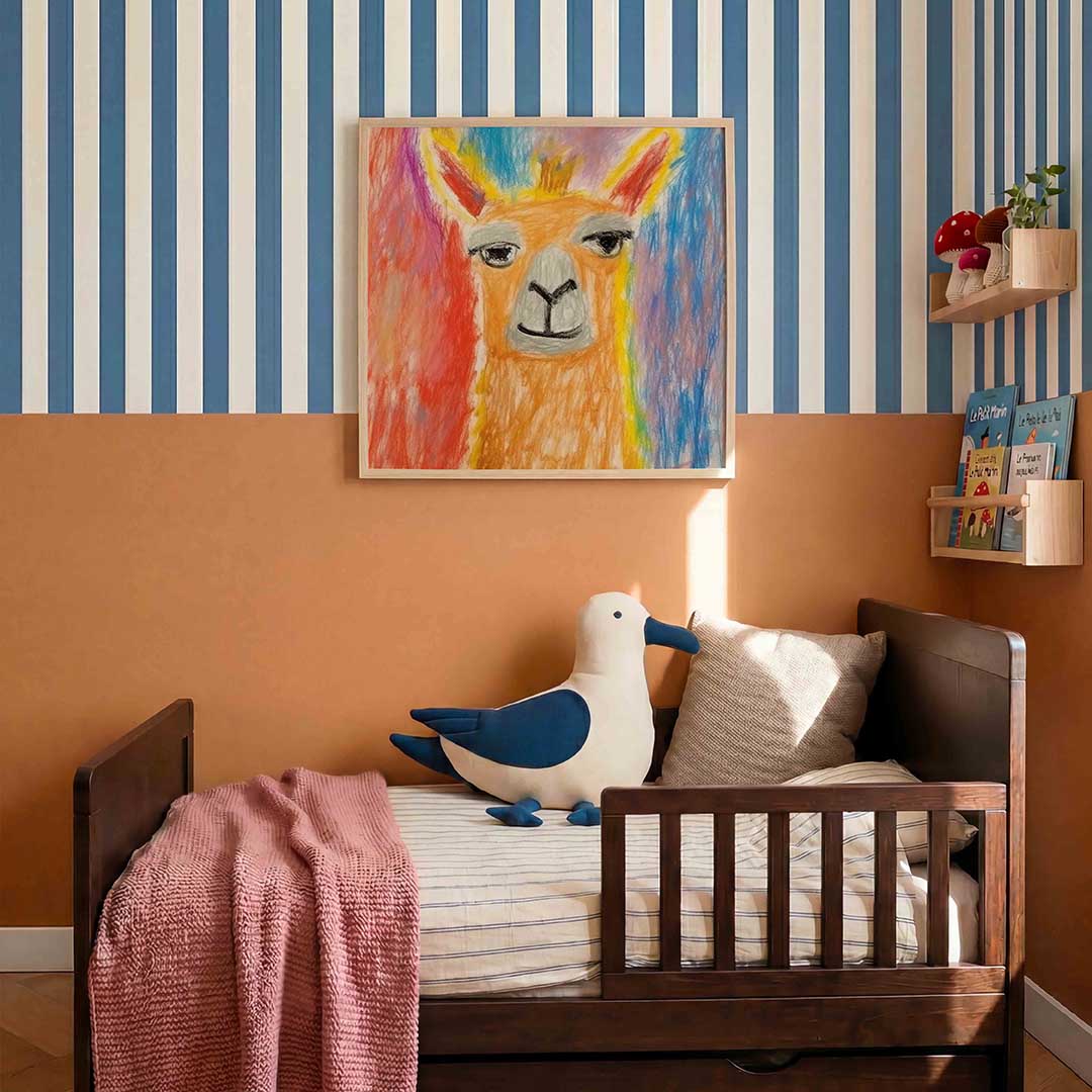 Lama met kleurrijke achtergrond – kids poster in vierkant formaat