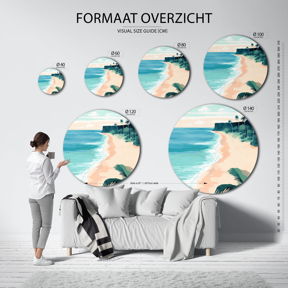 Strand en palmbomen – abstracte wandkunst als muurcirkel van WallArtistic