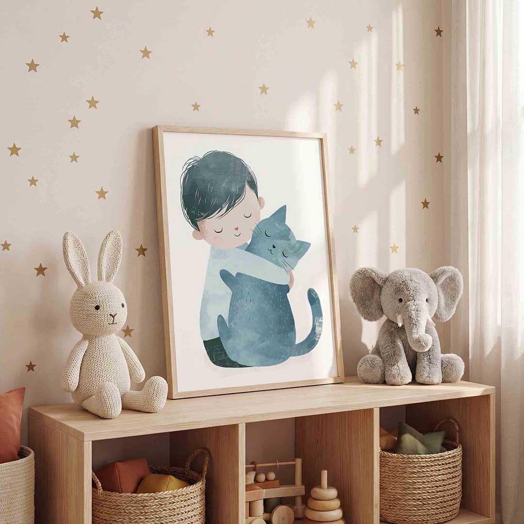 Kind met kat – staande kinderkamer wanddecoratie van WallArtistic