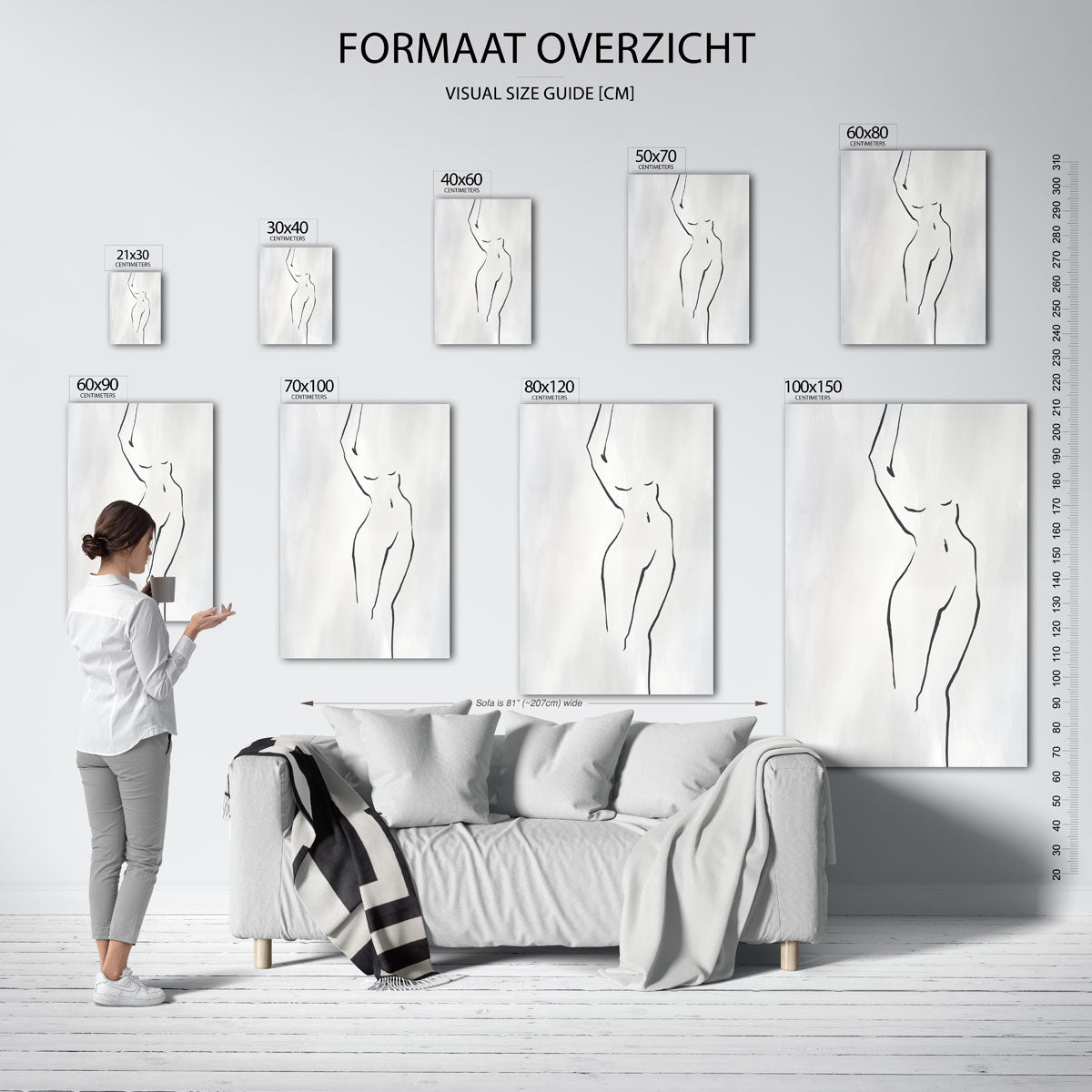 Minimalistische lijntekening – staande muurposter met zachte abstracte vormen