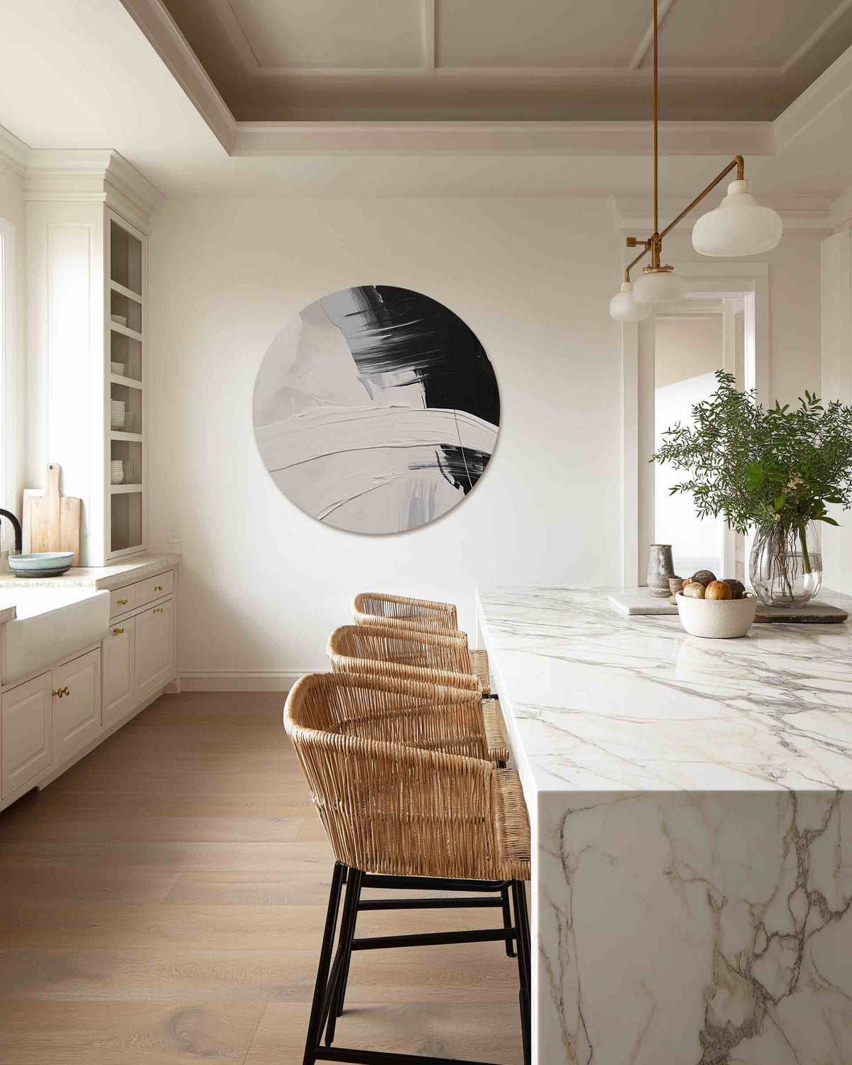 Zwart en wit abstracte – abstracte muurcirkel als ronde wanddecoratie