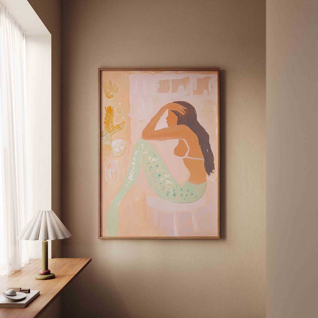 Zeemeermin in pastel – staande jungle wanddecoratie van WallArtistic