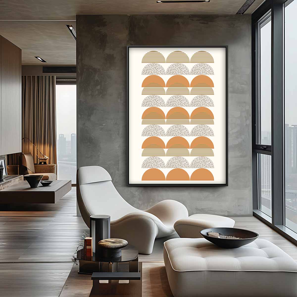 Retro Half Cirkel Patroon – kunstwerk met zwarte baklijst