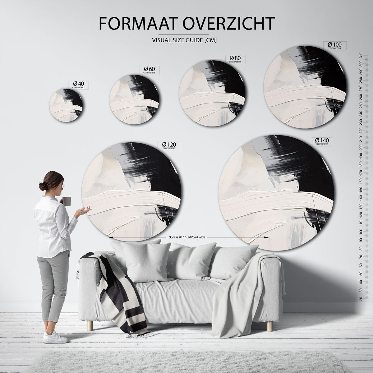 Zwart en wit abstracte – abstracte wandkunst als muurcirkel van WallArtistic