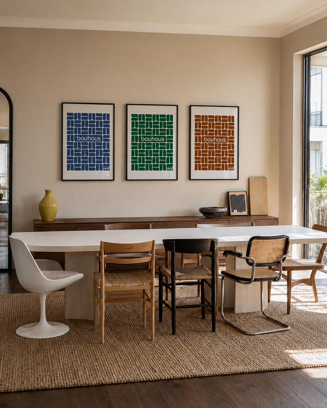 Vorm en ritme driedelige posterset – deze posterset in drie delen toont een patroon van blauwe, afgeronde vormen op een