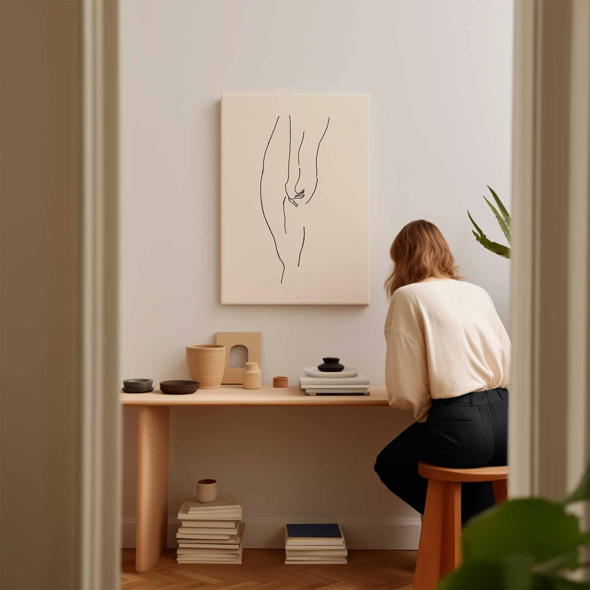 Sierlijke Lijntekening – modern portret kunstwerk van WallArtistic