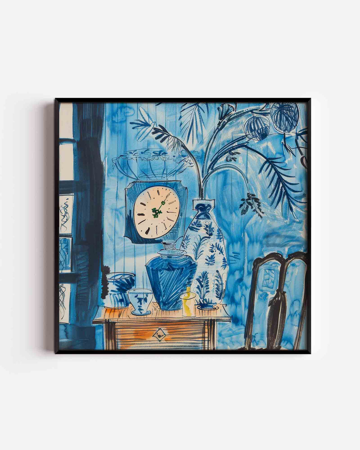 Blauwe interieur – kleurrijke illustratie poster als wanddecoratie