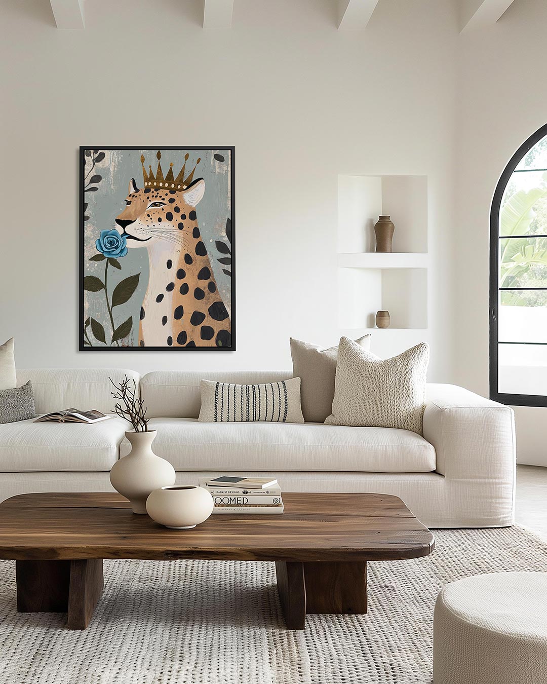 Kroonluipaard met roos – staand wanddecoratie kunstwerk
