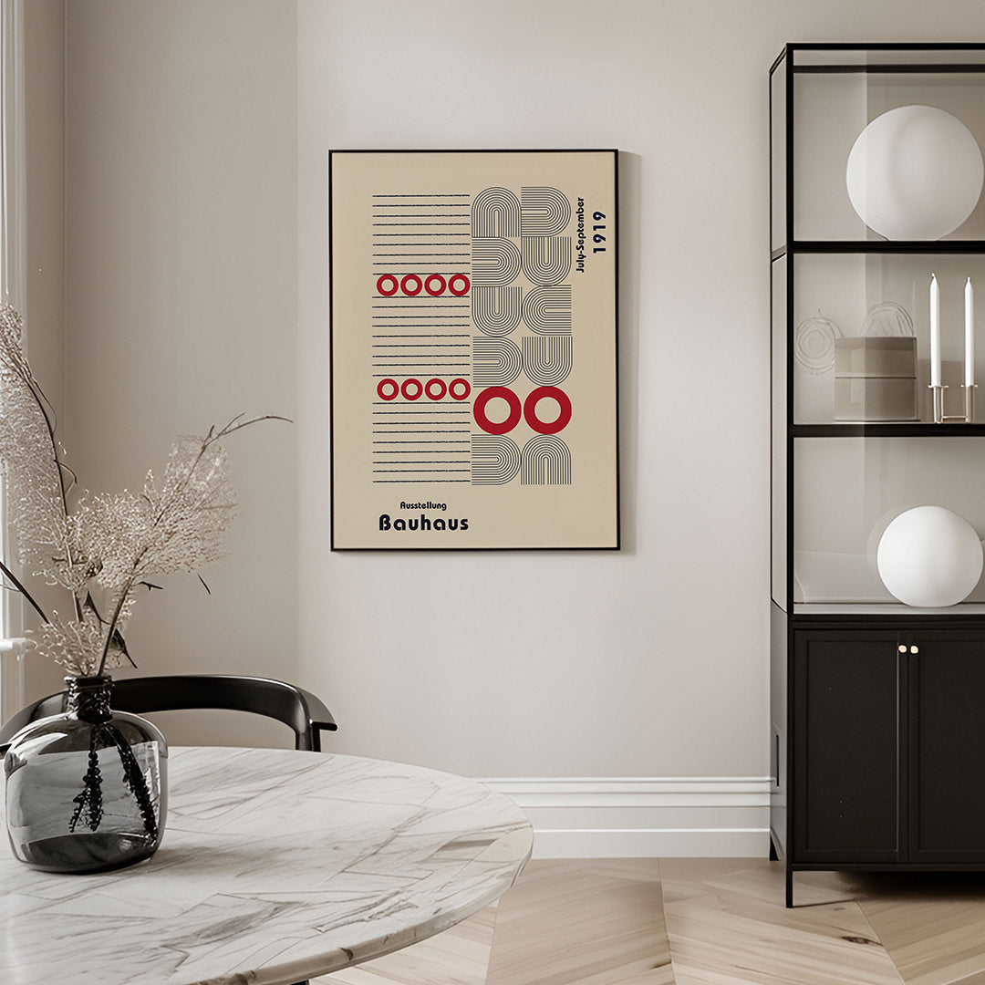 Lijnen en cirkelritme – geometrische Bauhaus poster in staand formaat