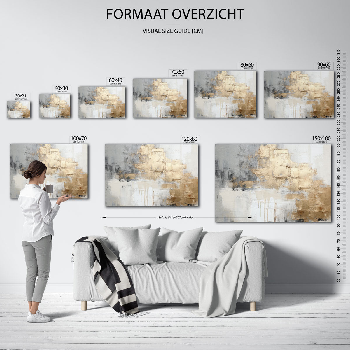 Abstracte beige en grijze textuur – liggende muurposter met abstracte vormen