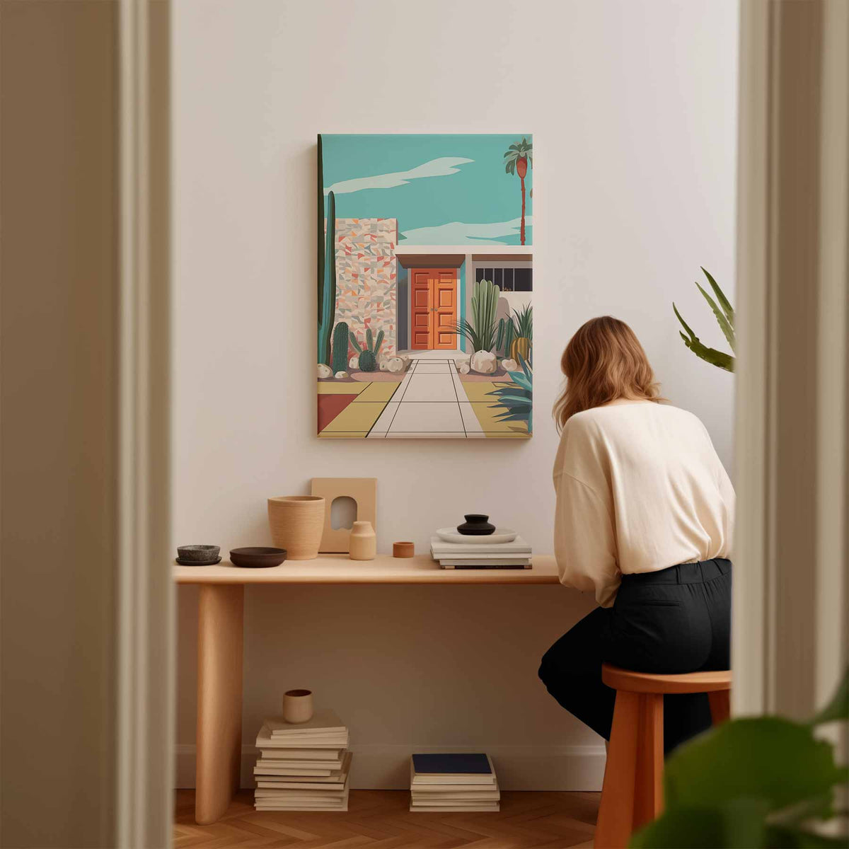 Retro Palm Springs Villa – staande wandkunst voor woonkamer of interieur
