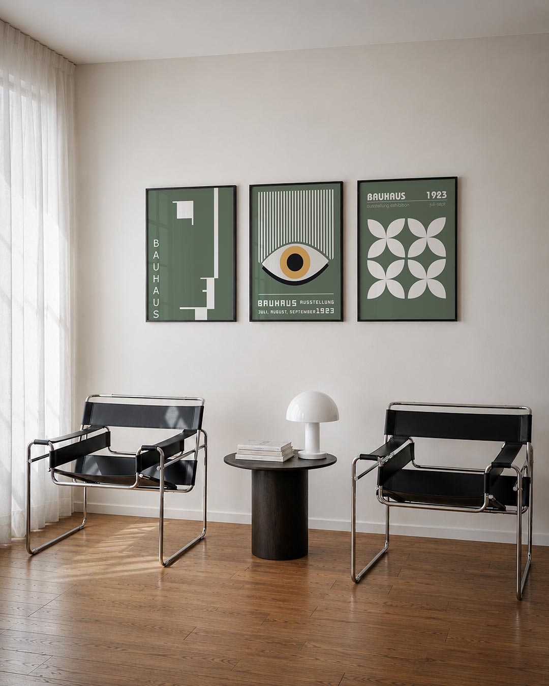 Strakke lijnenspel posterset – tweede productweergave – deze posterset in drie delen toont een harmonie van strakke lijnen en