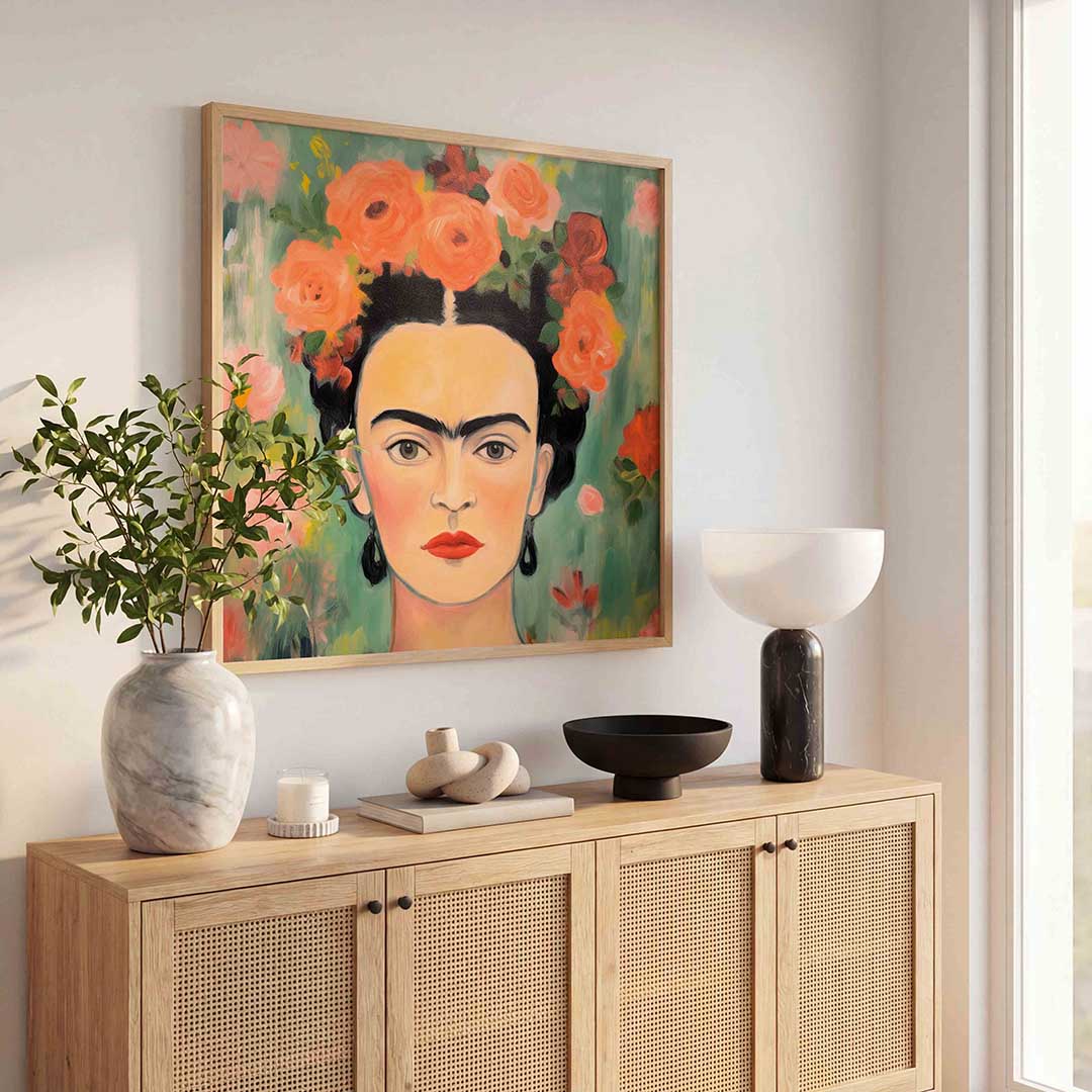 Portret met bloemen – illustratie poster in vierkant formaat