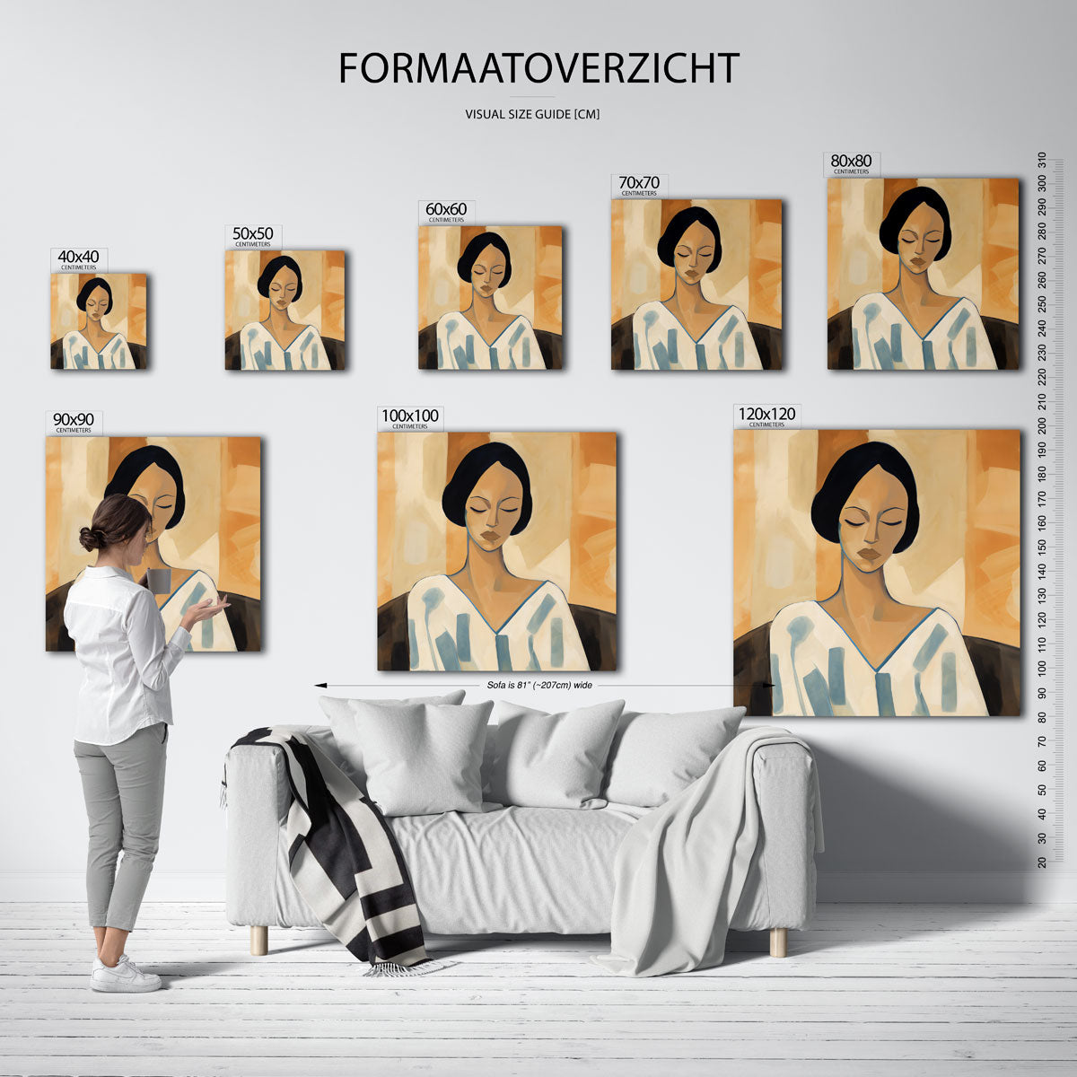 Vrouw met gesloten ogen – vierkante muurposter met vrouwelijk portret