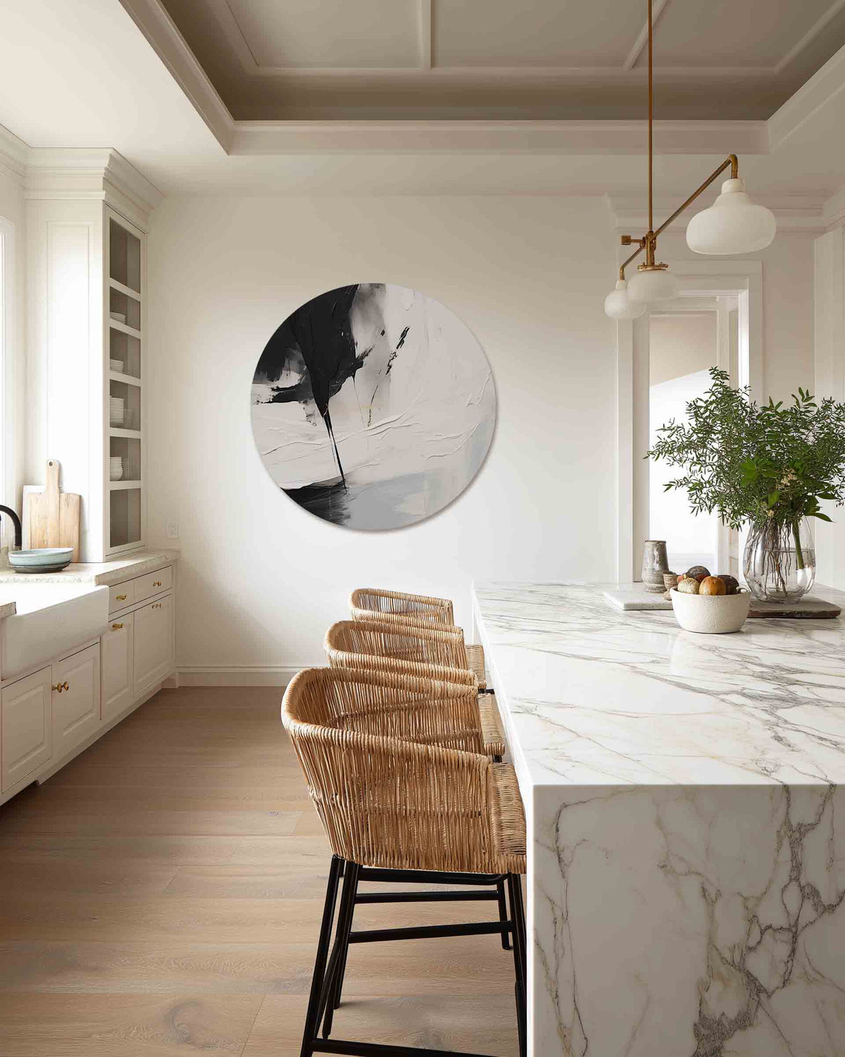 Abstracte zwart wit – abstracte muurcirkel als ronde wanddecoratie