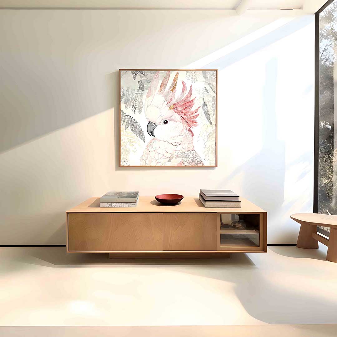 Papegaai met veren – vierkante dieren wanddecoratie van WallArtistic