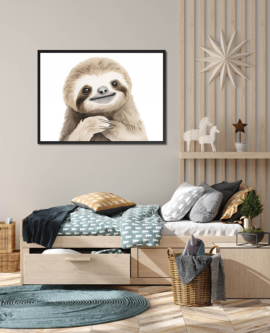 Vrolijke luiaard illustratie – Schattige – wanddecoratie in interieur