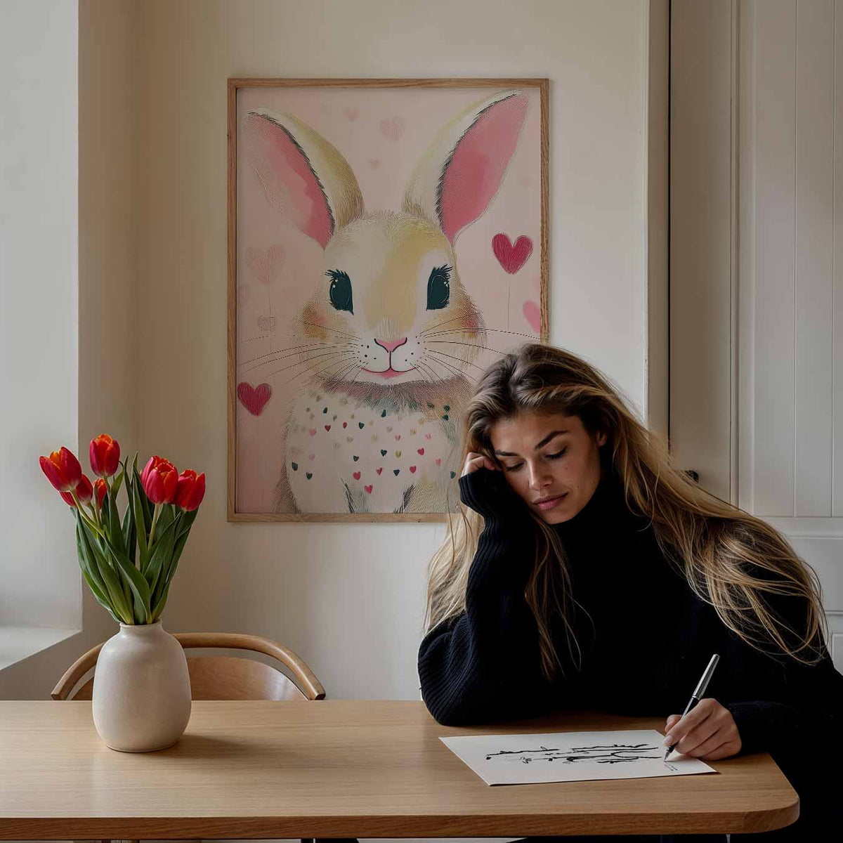 Schattige Konijnenhartjes – staande muurposter voor de kinderkamer