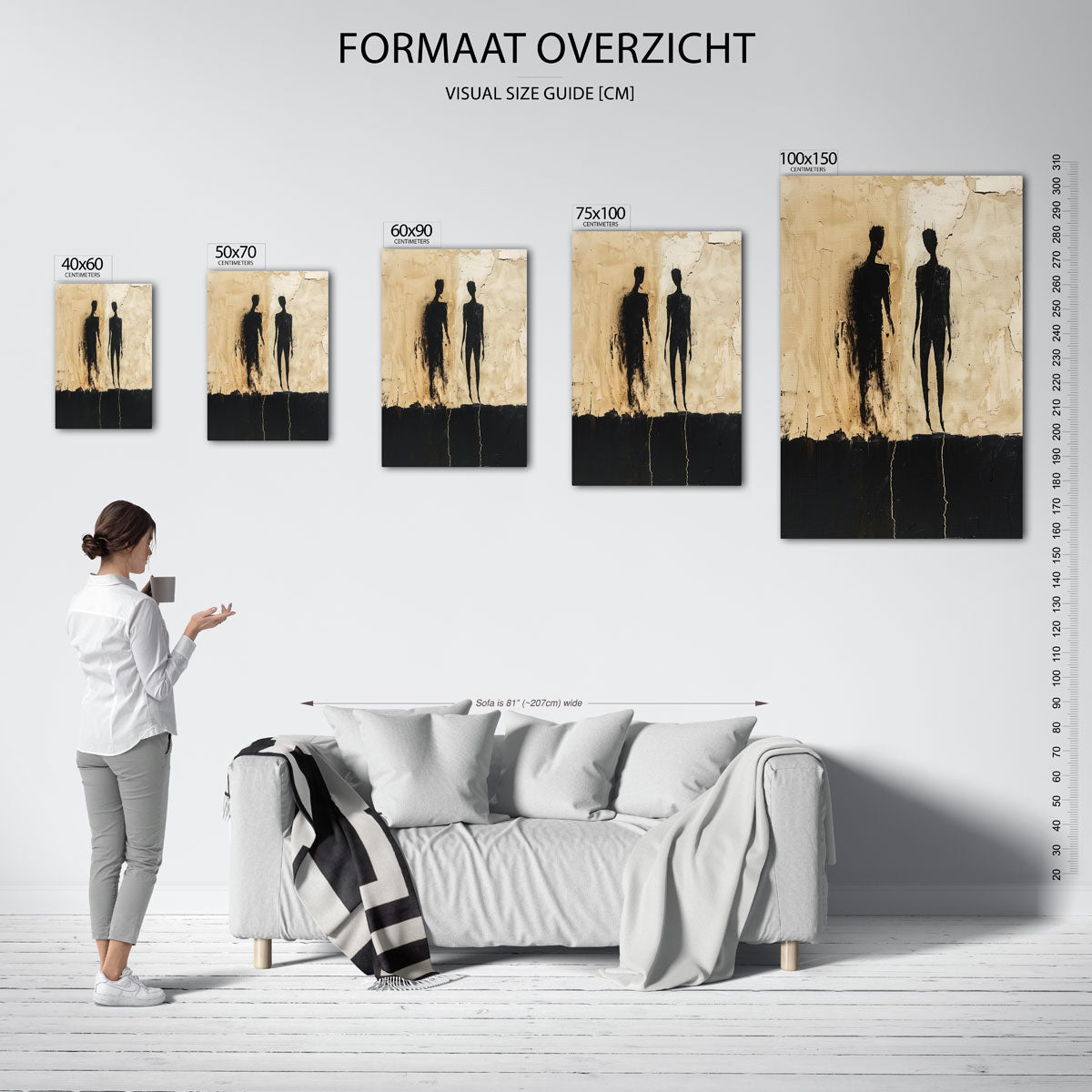 Schaduwfiguren op beige – staande wanddecoratie van WallArtistic