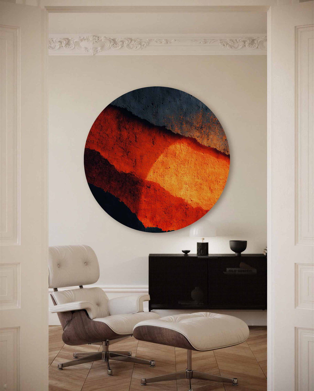 Abstracte zonsondergang – moderne abstracte muurcirkel voor aan de muur