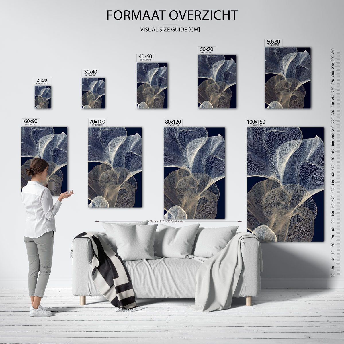 Golvende lijnen – staande muurposter met abstracte vormen