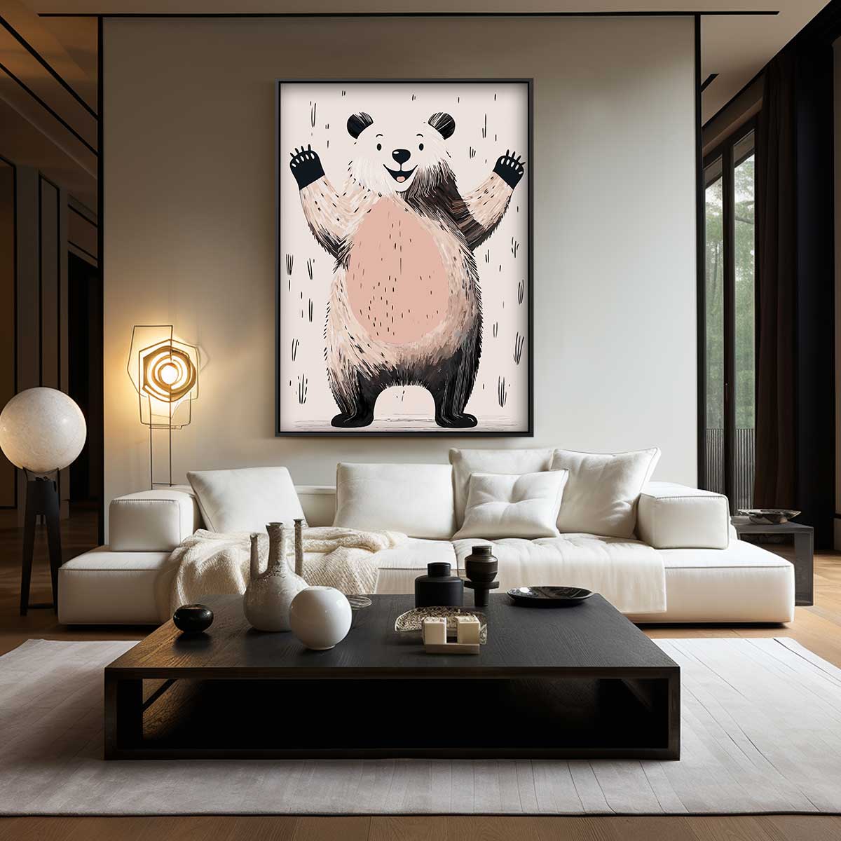 Vrolijke Panda Illustratie – canvas wanddecoratie in portret formaat