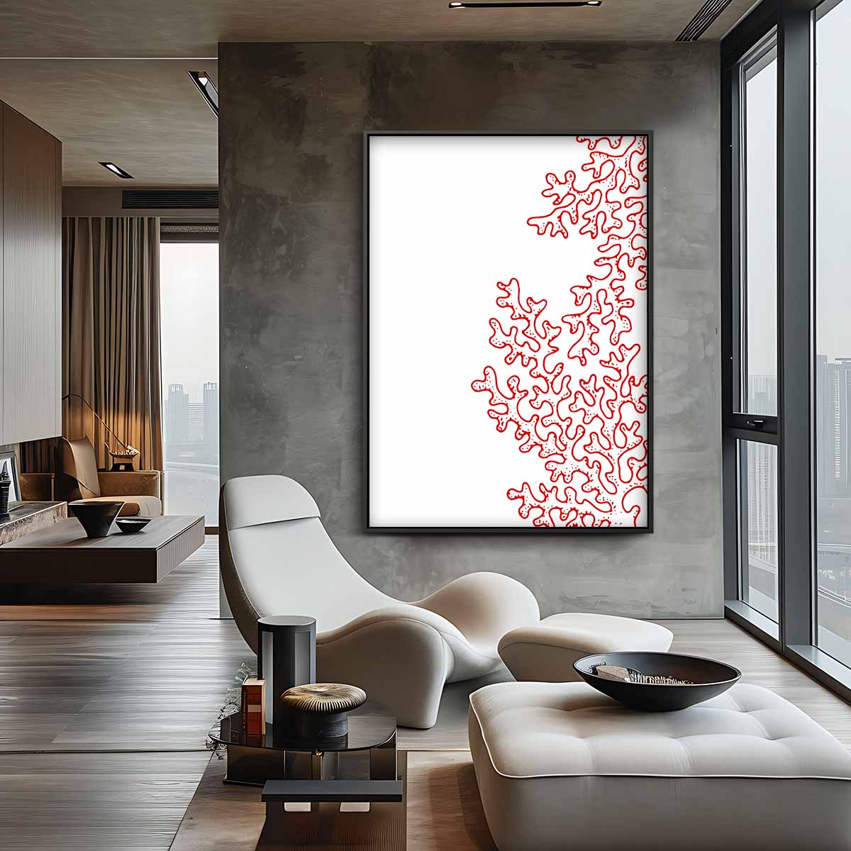 Rode Koraalpatroon – canvas wanddecoratie in portret formaat