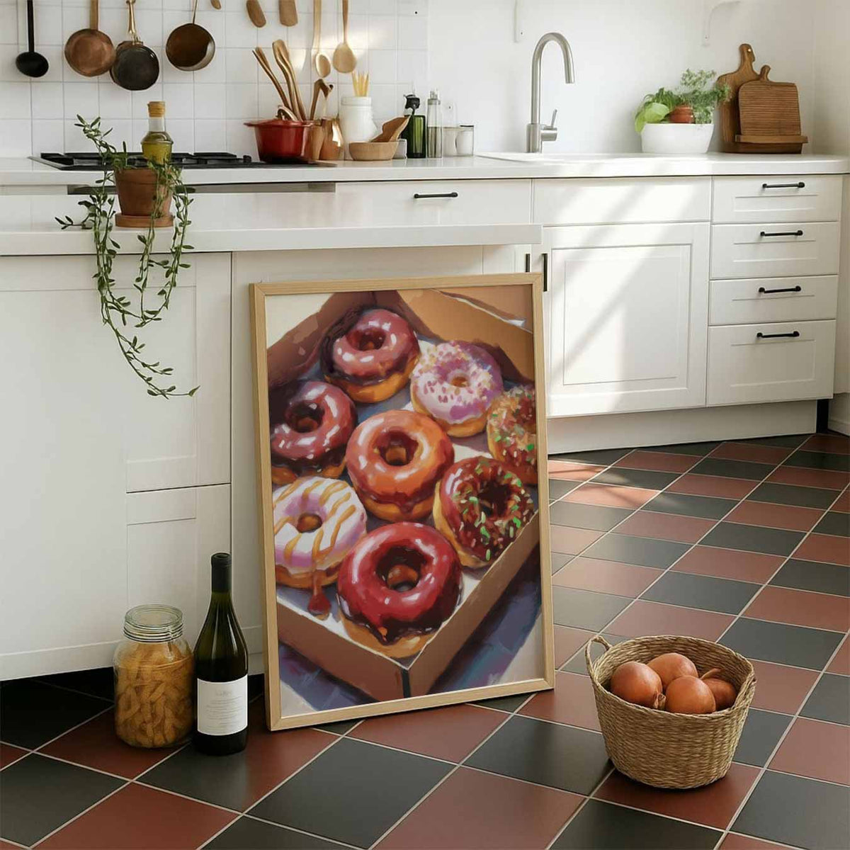 Donutliefde in Kunstvorm – staande muurposter voor keuken of eethoek