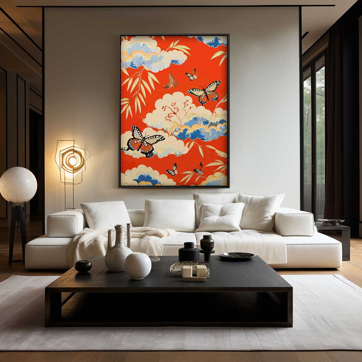 Vlinders in de Lucht – kunstwerk met zwarte baklijst