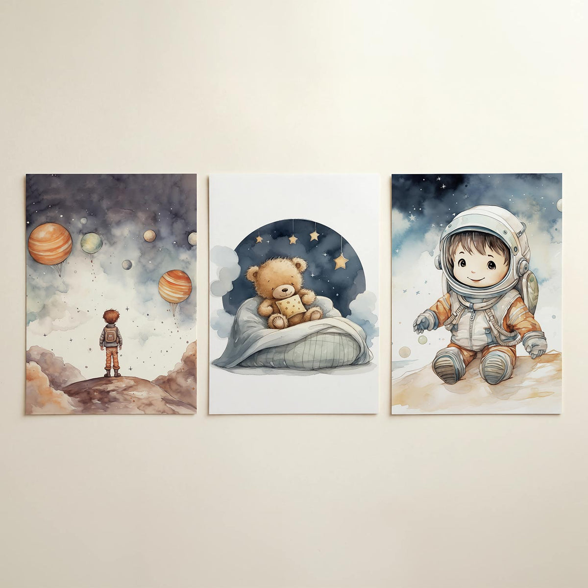 Sterrenhemel avontuur driedelige posterset in interieur